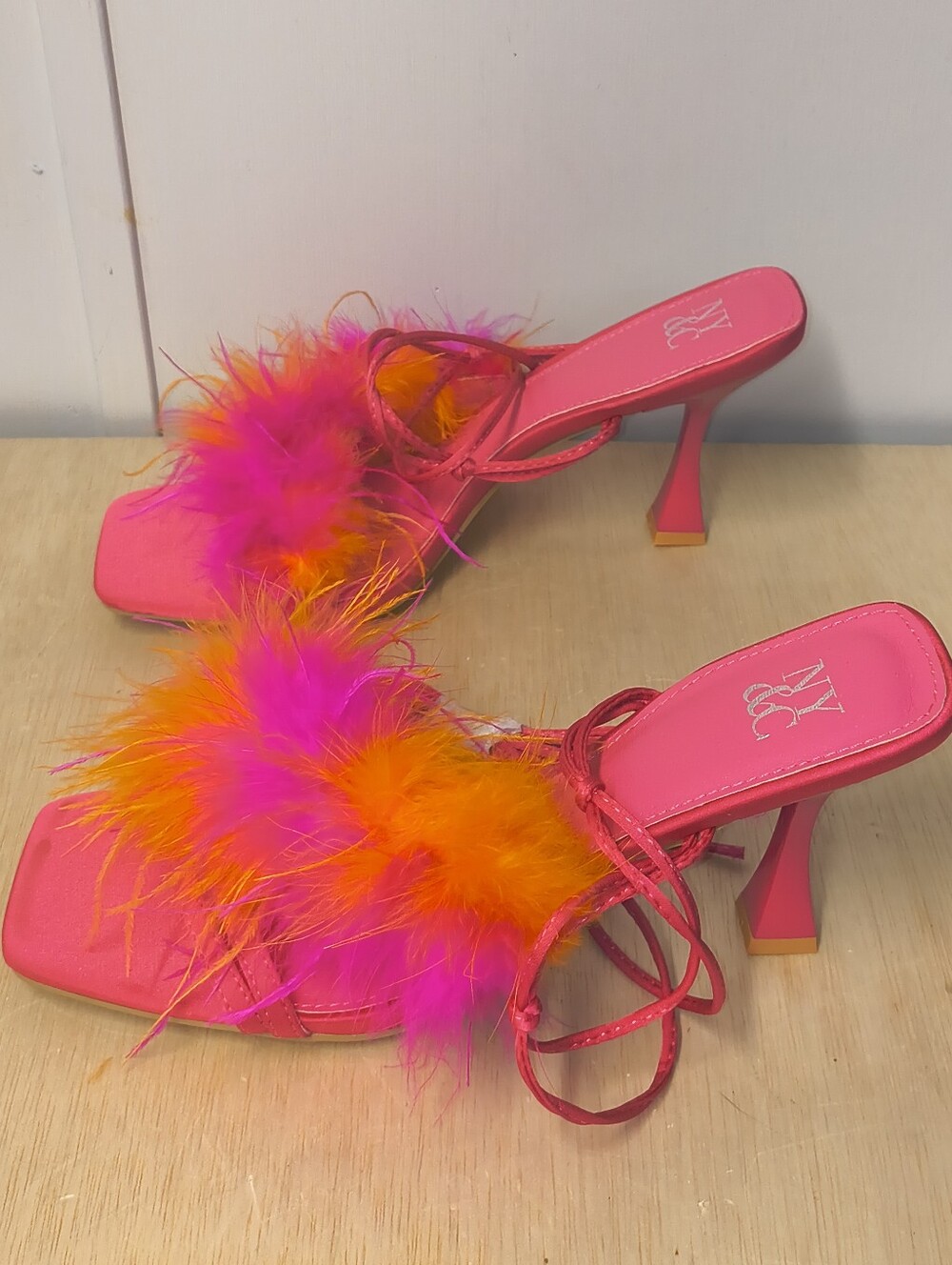 New York & Company Women's Georgia Lace-up Heel Sandals In Hot Pink & Orange 11 - Picture 5 of 11